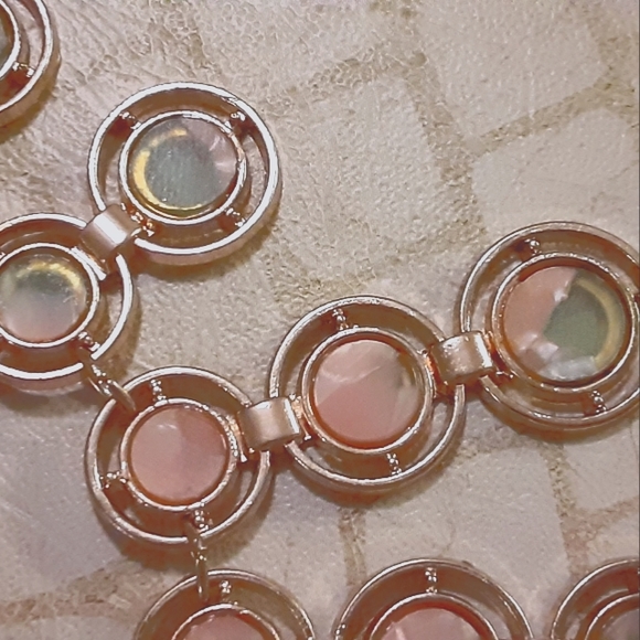 Charming Charlie Gold Tone Peachy Green Geometric Necklace & Earrings Set - Picture 5 of 5